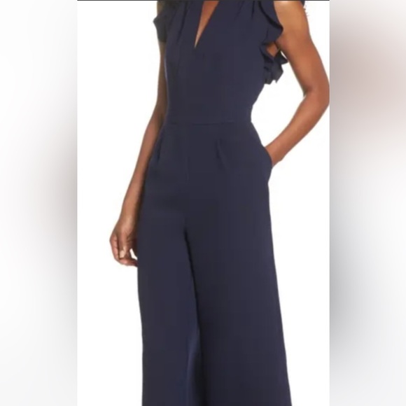 Vince Camuto Ruffle Wide Leg Crop Jumpsuit in NAVY BLUE - Picture 1 of 3